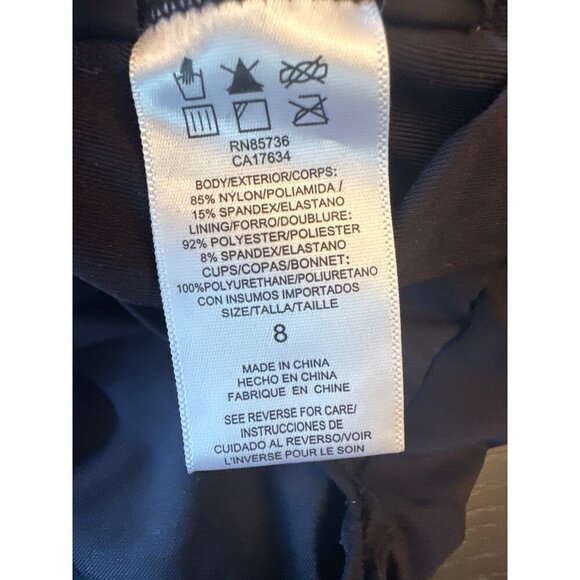 Carmen Marc Valvo Black One-Piece Swimsuit Gold Accent & Crisscross Back Size 8 - Picture 5 of 6